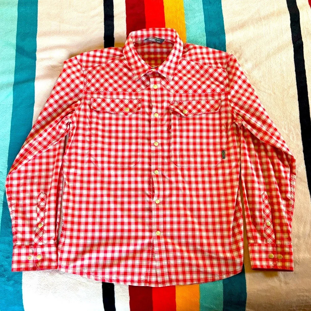 Stio Red and White Plaid Shirt - Picture 1 of 8